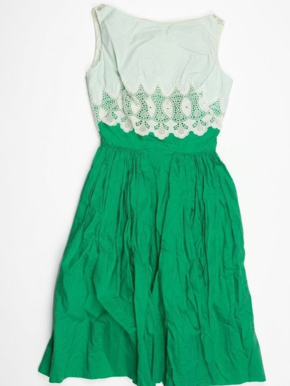 Vintage 1950s Mr. Mort Green Two-Tone Eyelet Lace Fit & Flare Midi Dress 24"